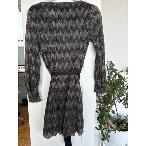 Banana Republic Chevron Metallic Gold Silver Mini Belted Party Dress,Size 4P,EUC - Picture 2 of 4